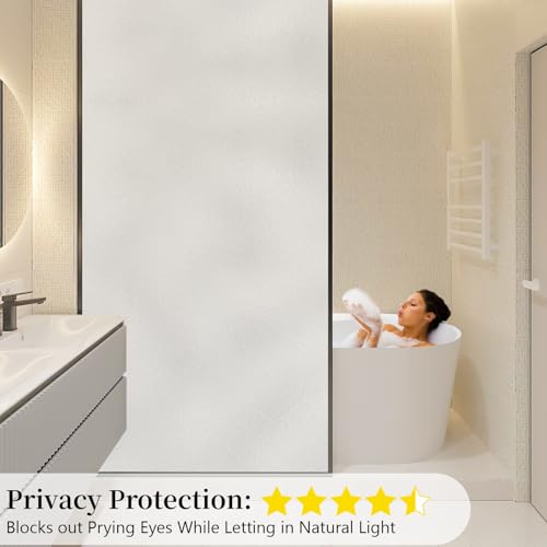 Frosted Glass Window Privacy Film Decorative, Static Cling Bathroom Window Frosting Film Day and Night Windows Cling Home Glass Door Cover, 17.5 inch x 78.7 inch | Static Cling Window Frosted Film,Day and Night Privacy Windows Cover for Glass Door,Garage,
