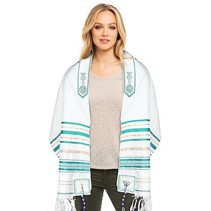 HalleluYAH Messianic Tallit Prayer Shawl 72"x 22" with Bag For Men & Women - color: Light Blue