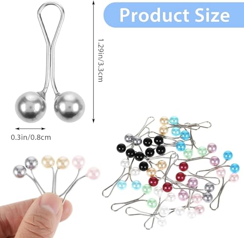 12 Pcs Colorful Pearl Hijab Pins for Women, Hijab Clips Scarf Clip for Headscarf Shawl, Brooch Safety Pins for Muslim