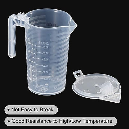 PATIKIL Graduated Beaker, 2 Pack 100ml PP Plastic Liquid Measuring Cup Double Sided Black Graduations with Handle Lid and Spout for Lab Kitchen Home - size: 100ml