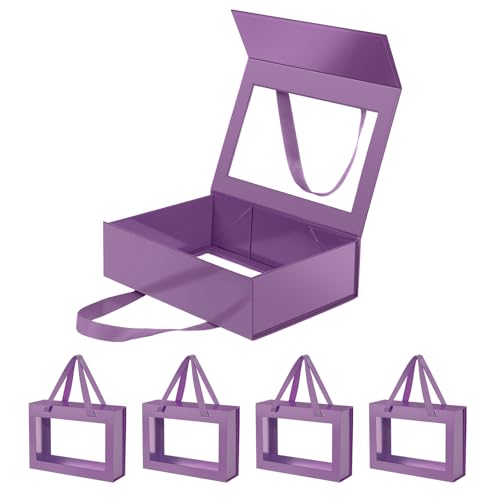 Magnetic Closure Gift Boxes with Lids for Presents Purple - color: 10.5x7.5x3-Purple-Gift Box with Window-5 Pack