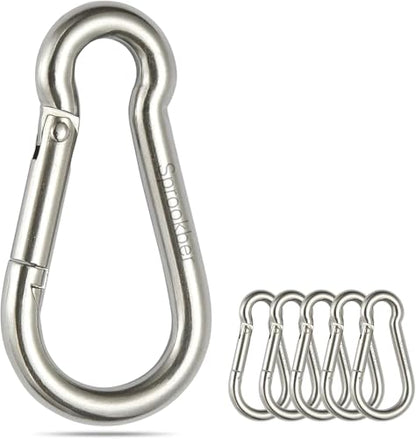 Stainless Steel Spring Snap Hook Carabiner - 304 Stainless Steel Caribeener Clips, Set of 6 - color: Silver, size: 2.25 Inch