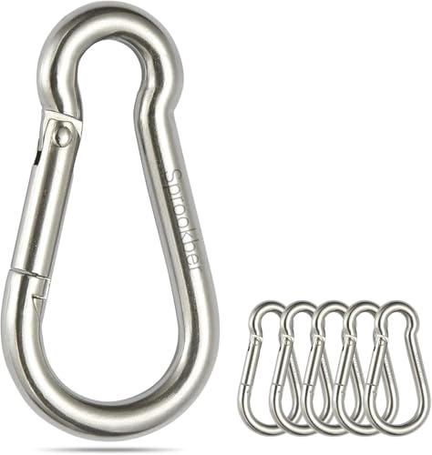 Stainless Steel Spring Snap Hook Carabiner - 304 Stainless Steel Caribeener Clips, Set of 6 - color: Silver, size: 6.2 Inch