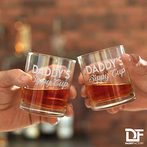 Daddy's Sippy Cup, Fathers Day Gift for Dad, Husband, Father - Whiskey Glass - New Dad Gifts - 10.25 oz Engraved Old Fashioned Rocks Glass for Expecting Father