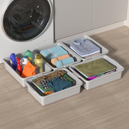 8 L Plastic Bus Tubs, Small Commercial Bus Tub Tote Box, 5 Packs | Light Gray Food Service Bus Boxes, Dirty Dish Utility Tub - size: 8 L