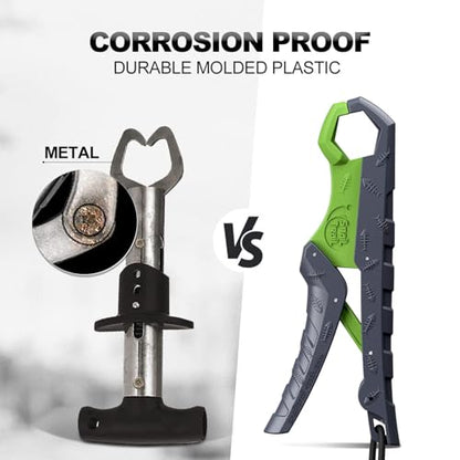 7.5'' Floating Fish Gripper, Fishing Grabber | Catfish Mouth Pliers, Caught Bass Holder, Fish Scale Hook Clamp, Saltwater Lip Grip Tool with Lanyard, Gifts for Men - color: Gray-green