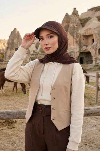Aisha's Design Full Coverage Cotton Bonnet Hijab with Visor Modest Underscarf Bonnet - color: Brown