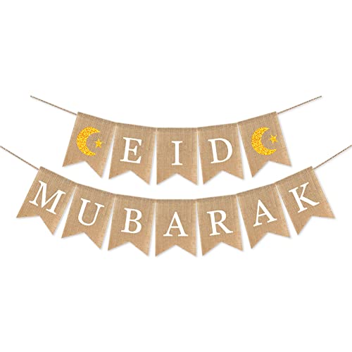 Eid Mubarak Banner Mubarak Party Decoration Ramadan Party Decorations Supplies (Eid Mubarak 2Pcs) - color: Eid Mubarak 2Pcs