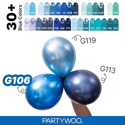 PartyWoo 메탈릭 블루 풍선 140피스 다양한 사이즈 45.7cm(18인치), 30.5cm(12인치), 25.4cm(10인치), 12.7cm(5인치) 크롬 블루 라텍스 풍선 졸업 웨딩 베이비 샤워 웨딩 처녀 생일 파티 장식 블루-G106 - color: 블루-g106