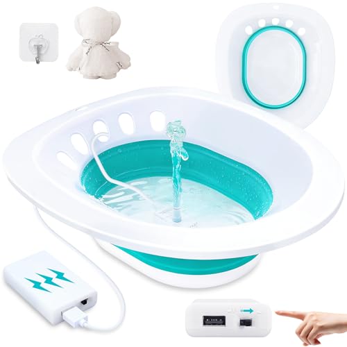 Electric Sitz Bath, Sitz Bath for Hemorrhoids, Sitz Bath for Toilet Seat, Sitz Bath for Postpartum Care, Sits Bath Kit for Women, Automatic Flushing, Foldable, Fits Universal Toilet - color: Cyan Electric