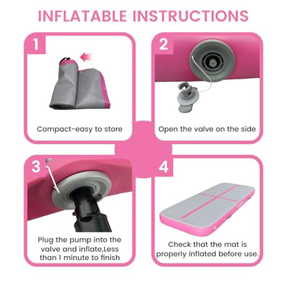 Inflatable Gymnastics Mat 6.6ft/10ft Air Tumble Track Training Mat 4/8 inches Thick Tumbling mat with Electric Pump for Home Use/Tumble/Gym/Training/Cheerleading/Water/Yoga - color: Pink, size: 10ft*3.9ft*8in