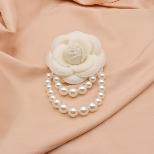 Elegant Camellia Flower Faux Pearl Brooch Pin,Bohemian Fabric Flower Brooch Pins Pearl Tassel for Women Teen Girls, Corsage Wedding Brooches Clothes Dress Coat Accessories Jewelry Gift