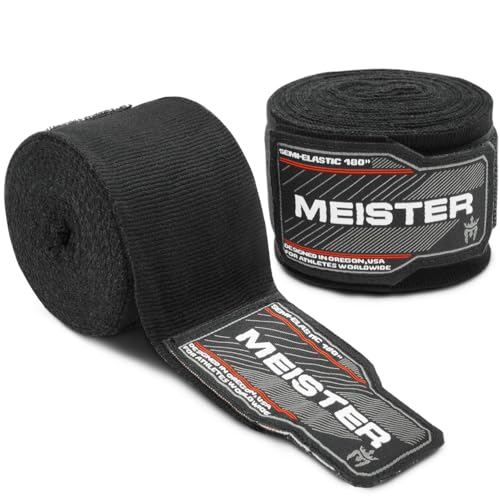 Meister Adult 180" Semi-Elastic Hand Wraps for MMA & Boxing (Pair) - color: Black