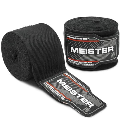 Meister Adult 180" Semi-Elastic Hand Wraps for MMA & Boxing (Pair) - color: Black