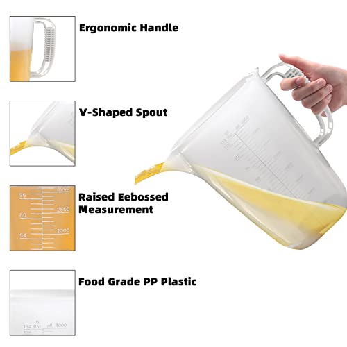 1 Gallon Measuring Pitcher, 134oz Extra Large Measure Pitcher-Convenient Conversion Chart-Strong Handle, Heat Resistant Plastic 1 Gallon Measuring Container for Pool Chemicals,Motor Oil, Lawn and Cook - color: 134Oz/4L/009