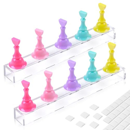 JUSTOTRY 2 Sets Nail Painting Stand With Reusable Adhesive Putty Acrylic Nail Holder For Press On Nails Display Tools Kit Accessories Home DIY Salon - color: 2 Colorful With 30pcs Clay
