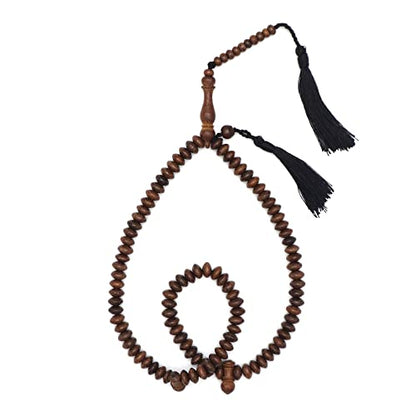 Muslim Johar Natural Wood Handmade Tasbih 10x5mm 99-Bead Flat Oval Prayer Beads Muslim Rosary