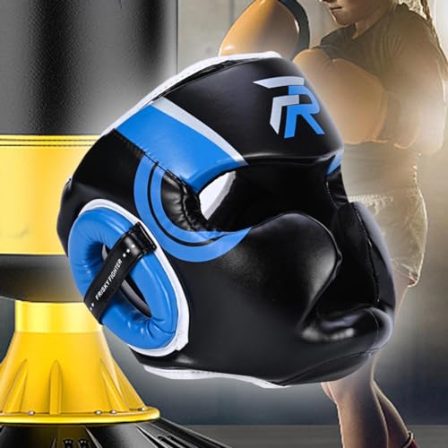 Boxing Headgear Face Cover Forehead and Ear Protection Full Face Protection for Sparring Karate Taekwondo Training Men Women - color: Blue Medium