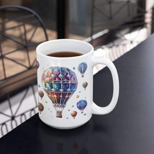Personalized Sparkling Hot Air Balloon Full Wrap Mug, Customized Name Ceramic Cup 11oz 15oz, Albuquerque International Balloon Fiesta Inspired Cup, Custom Adventure White Coffee Mug - color: XUA-1124-3661-Hot Air Balloon Mug