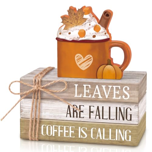4 Pcs Fall Coffee Table Decorations Fall Tiered Tray Decor Thanksgiving Centerpiece Rustic Wooden Hot Cocoa Cup Maple Leaves Pumpkin Sign for Autumn Harvest Party Coffee Bar Kitchen Home - style: Cup
