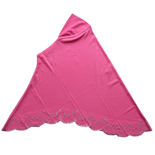 Girls Hijab with Rhinestones – Sparkly Non-Slip Amira Scarf for Kids, for Daily Prayer, School, Ramadan & Eid (Ages 4-12) - color: Rose Red-wavy Edge