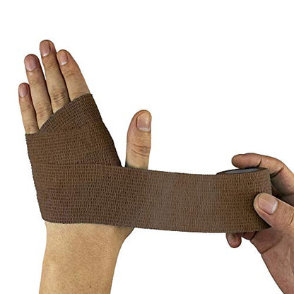 FRESINIDER 9 Rolls Self Adhesive Wrap Athletic Tape Gauze, Breathable Elastic Cohesive Bandage for Sports Injury & Pet (7 Pcs 2" x 5 Yards + 2 Pcs 1" X 5 Yards) (Brown) - color: Brown