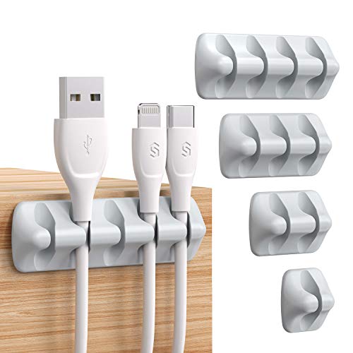 Syncwire Cable Clips, 5 Pack Gray Cord Organizer Cable Management Self Adhesive Cable Holder for Organizing Cable Cords, Ideal for Home, Office, Cubicle, Car, Nightstand, Desk Accessories | Strong Adhesive, Cable Management Organizer, for Home, Office, Cu