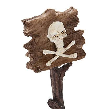 GLOGLOW Aquarium Decor, Resin Skeleton Warning Sign Ornament for Fish Tank Accessories with Unique Theme Design for Aquatic Plants and Creative Underwater Scenes