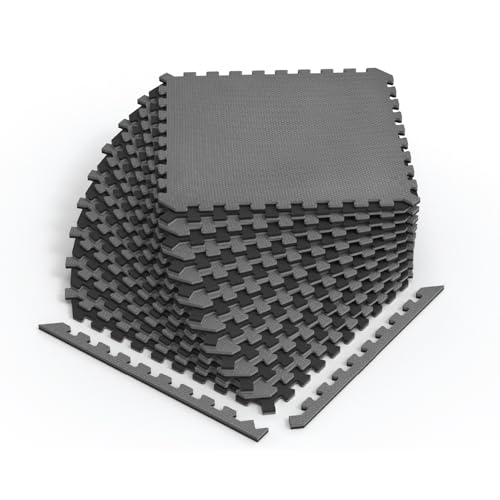 Dual-Sided Reversible 1/2" Foam Exercise Mats for Home Gym - Interlocking EVA Foam Tiles - color: Gray/Black, size: 36 Tiles - 144 Sq. Ft.