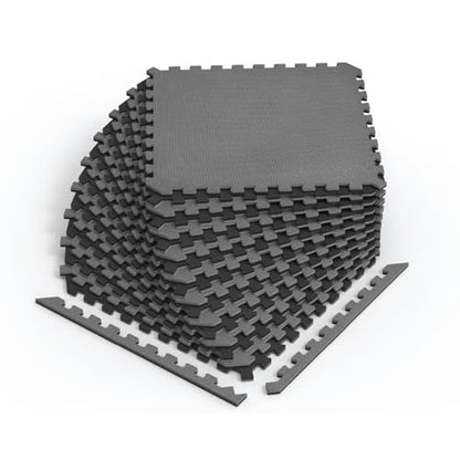 Dual-Sided Reversible 1/2" Foam Exercise Mats for Home Gym - Interlocking EVA Foam Tiles - color: Gray/Black, size: 48 Tiles - 192 Sq. Ft.