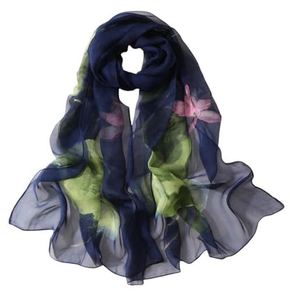 Xyueanlo Fashion Scarves for Women Lightweight Elegant Scarf Sunscreen Wraps Shawls - color: Plum Flower Orchid Navy Blue