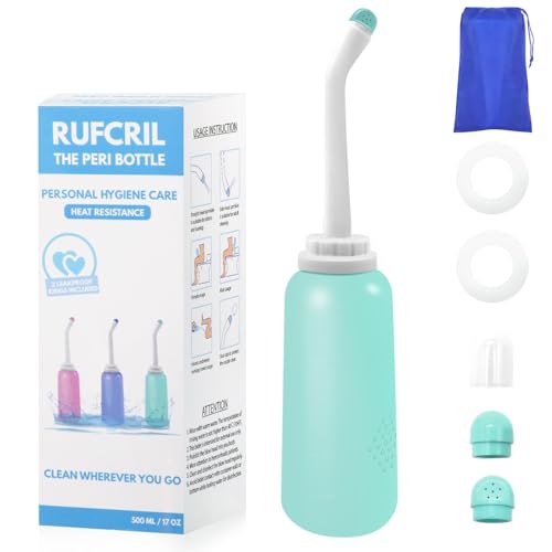 Peri Bottle Postpartum, RUFCRIL 500ml Bidet Bottle, Upside Down Peri Bottle, Boilable TPE, Travel Bag, for Perineal Care, Hemorrhoid Care, Feminine Cleansing & Baby (Green) - color: Green
