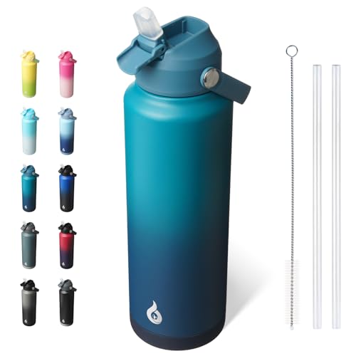 BJPKPK 40oz Insulated Water Bottle, Stainless Steel Bottle with Straw Lid - color: Vast, size: 40 Ounces