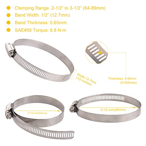 Winlong 3'' Stainless Steel Hose Clamps, 10PK SAE 48 Worm Gear Drive Hose Clamps Clamping Range 2 1/2 to 3 1/2 Inch (64-89mm) for Automotive Plumbing, 2 3/4'', 3 1/4'' clamps - size: SAE#48 (2-1/2" ~ 3-1/2") 10PK