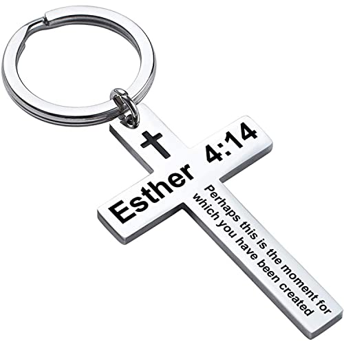 Ldurian Bible Verse Keychain Christian Cross Keychain for Women, Cross Key Chain for Men Religious Scripture - style: Esther 4:14