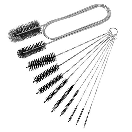 10PCS Flexible Drain Brush Straw Cleaner Brush Set,Pipe Cleaners Brush,61Inch Stainless Steel Double-Ended Hose Brush 8.2Inch Nylon Long CPAP Tube Cleaning Brush for Home Kitchen Sink Plumbing - color: Black