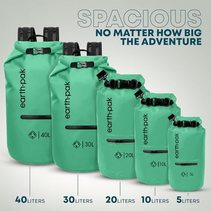 Earth Pak Waterproof Dry Bag with Zippered Pocket - Waterproof Dry Bag Backpack Keeps Gear Dry - color: Seafoam Green, size: 10L