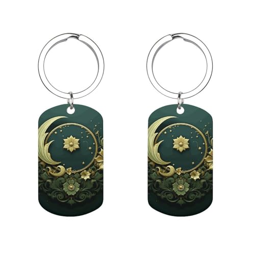 Metal Keychains - Ramadan on Green Wallpaper Keyring - Mini Key Chain for Purse Charm Hook, Double Side Custom Car Keychain Lucky Charm Hanging Pendant Gift for Men Women Key Fob
