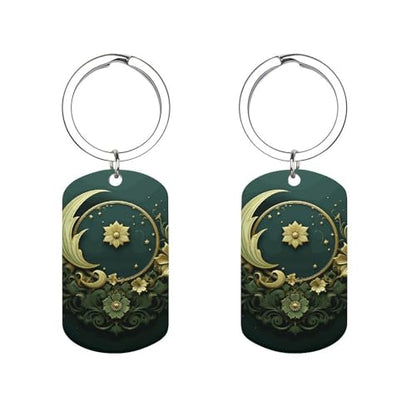 Metal Keychains - Ramadan on Green Wallpaper Keyring - Mini Key Chain for Purse Charm Hook, Double Side Custom Car Keychain Lucky Charm Hanging Pendant Gift for Men Women Key Fob