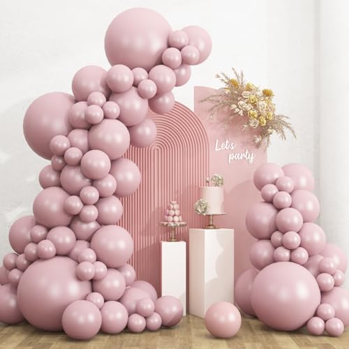 RUBFAC Dusty Pink Balloons Different Sizes 135pcs for Birthday Arch - color: Dusty Pink