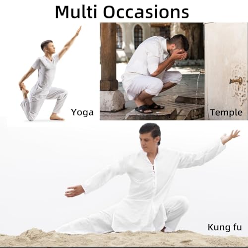 HEEPDD Men Muslim Prayer Pants, Cotton Loose Afghan Trousers with Elastic Waistband, White, XL - size: 46