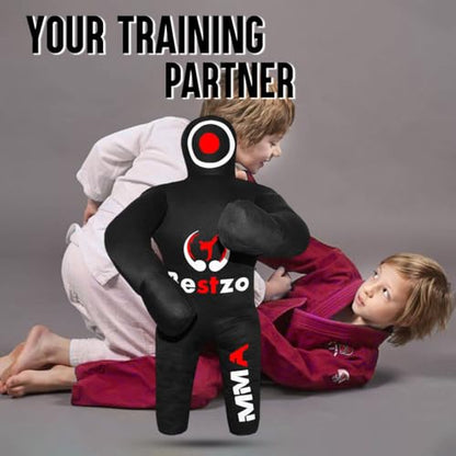 Bestzo Kids MMA Grappling Dummy - Unfilled Canvas Wrestling & BJJ Training Partner for Karate, Judo & Boxing (48-Inch) - color: Black