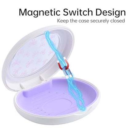 Cute Retainer Case with Silicone Pad, Portable Slim Aligner Case Orthodontic Retainer Box, Denture Storage Container Travel Mouth Guard (Bowknot/Purple) - color: Bowknot/Purple