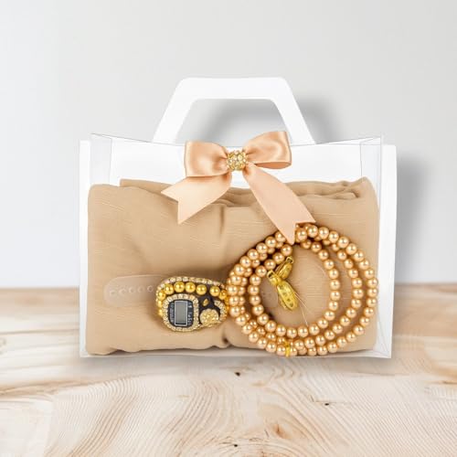 Premium Hijab Gift Set – 3-Piece Muslim Set with Chiffon Scarf, Prayer Beads (Tasbih) & Zikr Counter - color: Cappuccino