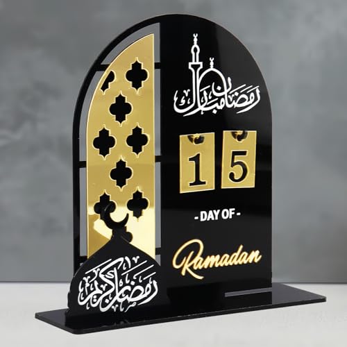 Ramadan Advent Calendar Set - Acrylic and Wooden Ramadan Decorations for Home Eid Mubarak Table Decor, 30 Days Countdown Calendar for Muslim Festivities and Ramadan Party Supplies Style I - color: Style H