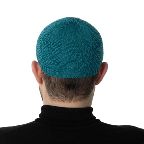 Modefa Men's Islamic Turkish Diamond Pattern Knitted Kufi Hats for Men - Islamic Muslim Headwear for Men - Prayer Cap Takke - color: Turquoise
