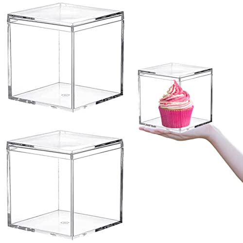 Acrylic Boxes Clear Candy Boxes with Lid Acrylic Square Cube Jewelry Storage Boxes for Birthday Wedding Party Favor - size: 4.73 x 4.73 x 4.73 Inch