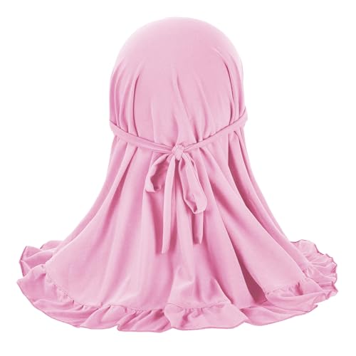GREUS 2Pcs Kids Hijab for 2-6Y Girls Muslim Headscarf One Piece Hijabs Khimar Islam Arab Scarf Turban Bandana Hat Head Wrap - color: Set G (Grey + Pink)