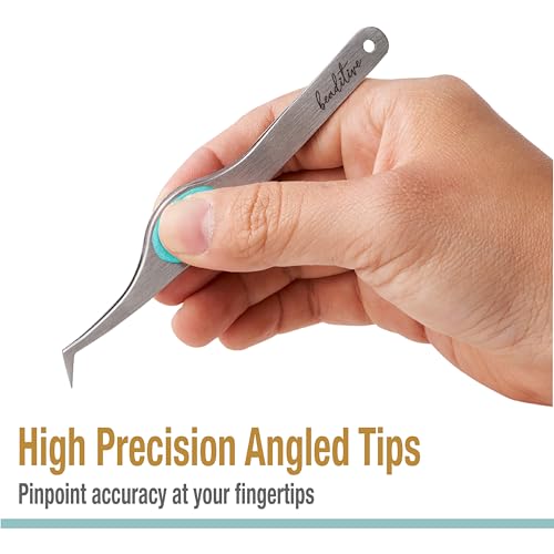 Beaditive High Precision Angled Tip Tweezers with Cushion Grip - 4.7" Craft Tweezers for Sewing, Beading & DIY Crafts - Non-Serrated Jewelry Tweezers with Fine Angled Tips - Stainless Steel (Teal) - color: Teal