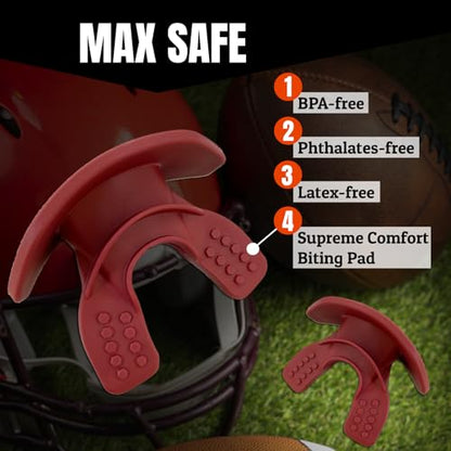 O Shield Core Football Mouth Guard, Detachable Strap | Football Mouth Guard with Detachable Strap — No-Boil Ready Fit, BPA-Free, Brace-Friendly, Includes Carrying Case - color: Maroon